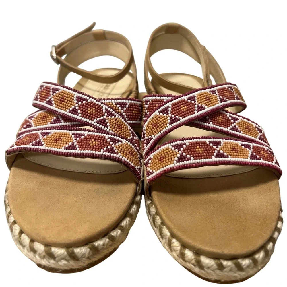 Laidback‎ London Sandals Women Tan Excellence Beaded Espadrille Boho Ankle Strap
